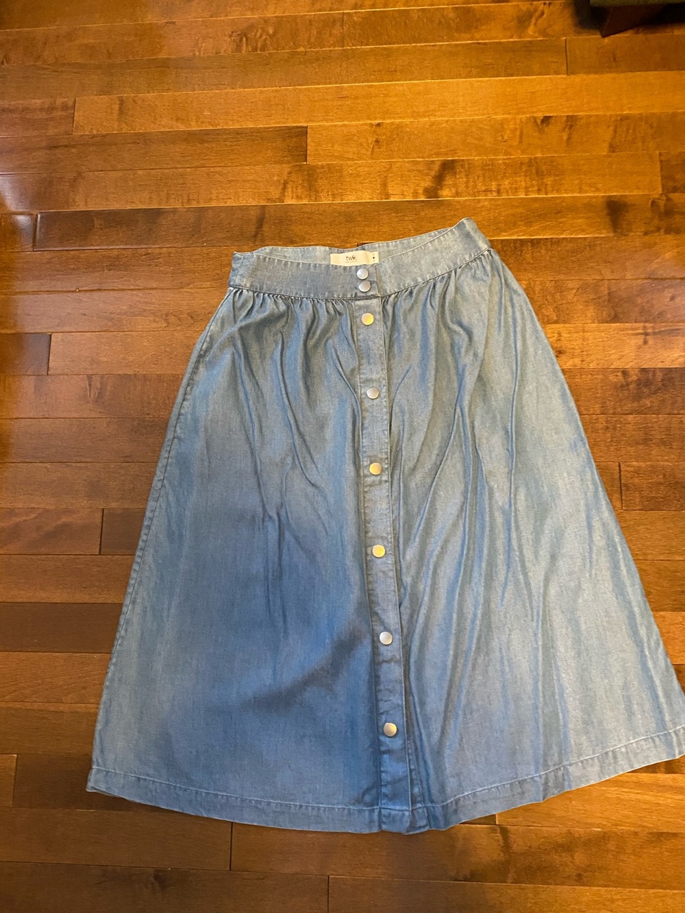 Simons Light Blue Denim Button-Front A-Line Midi Skirt